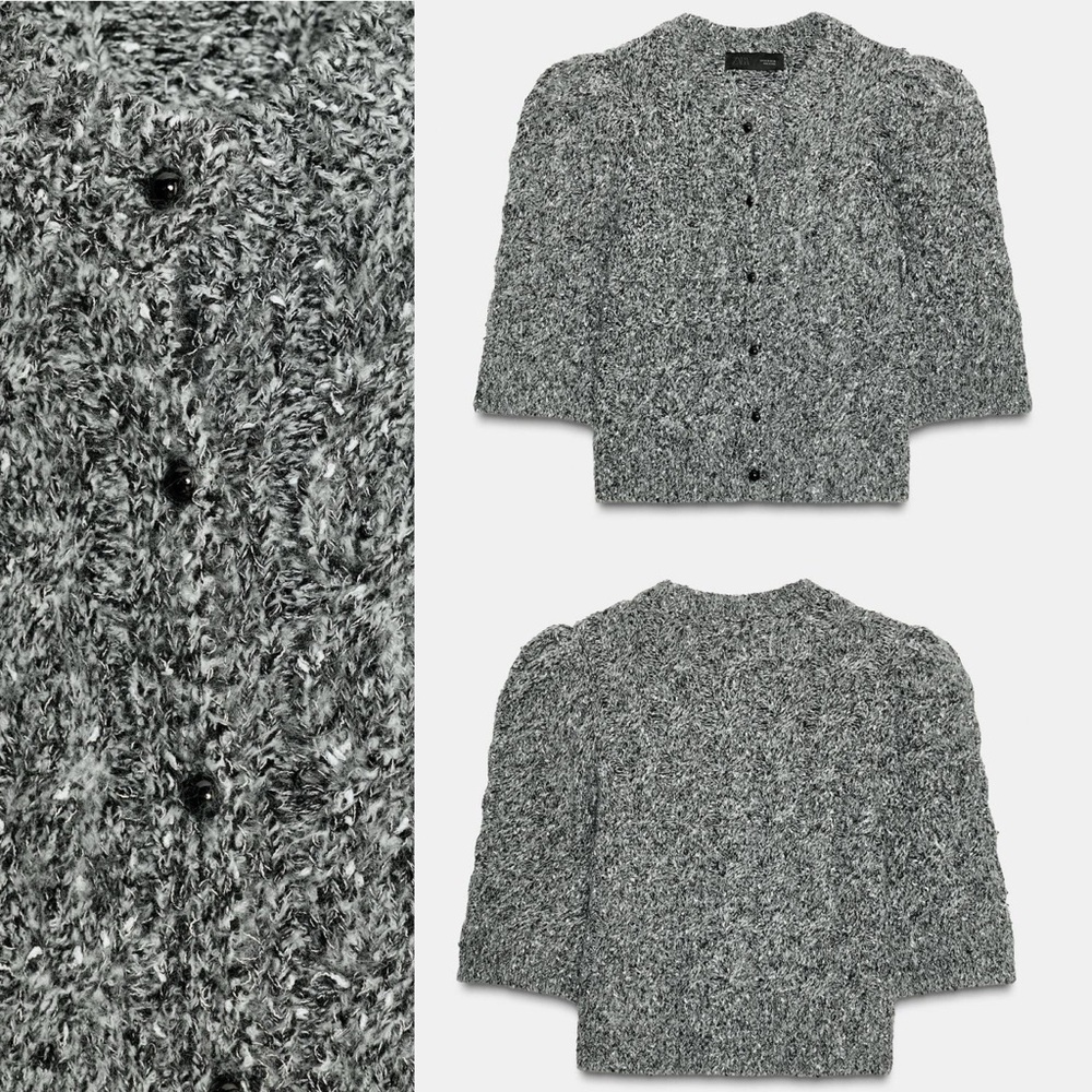 Zara ⚠️ Last Chance Cardigan Puff Sleeves Small Medium Parisian Classic Preppy